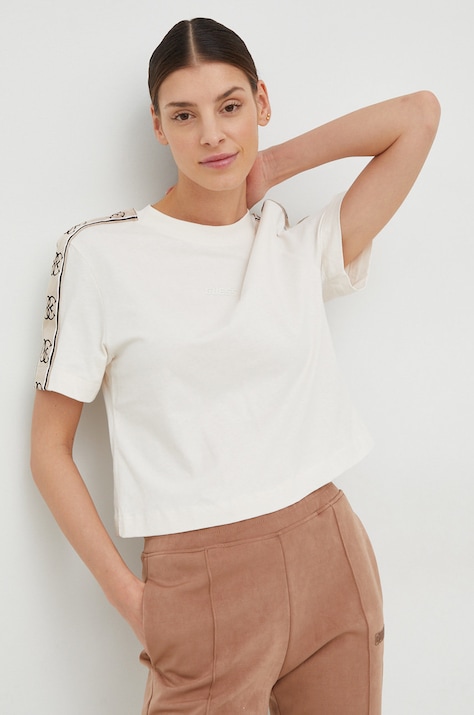 Guess tricou din bumbac culoarea bej