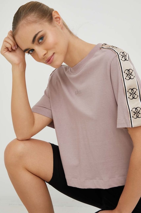 Бавовняна футболка Guess колір фіолетовий