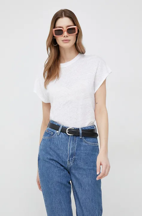 Ľanové tričko Calvin Klein biela farba