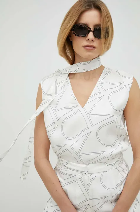 Calvin Klein bluza femei, culoarea alb, modelator