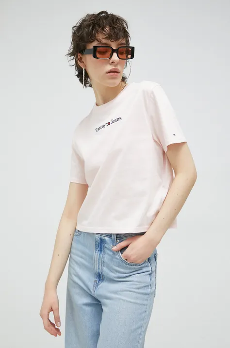 Tommy Jeans t-shirt bawełniany kolor różowy