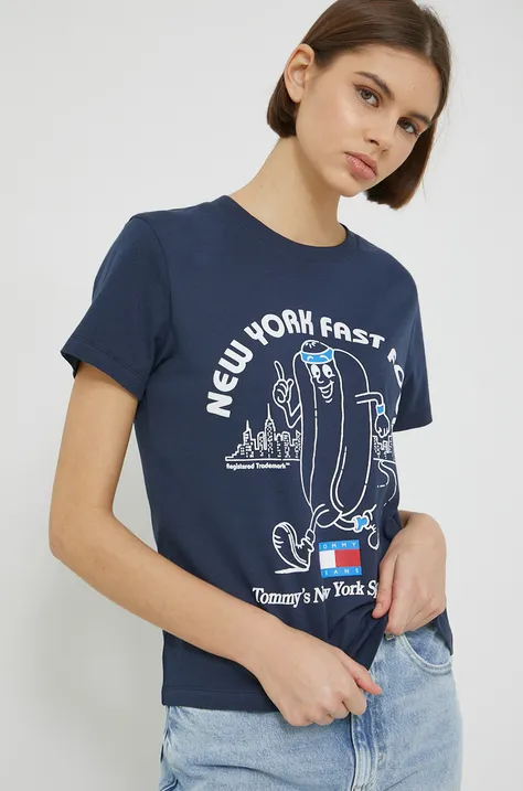 Tommy Jeans pamut póló , sötétkék