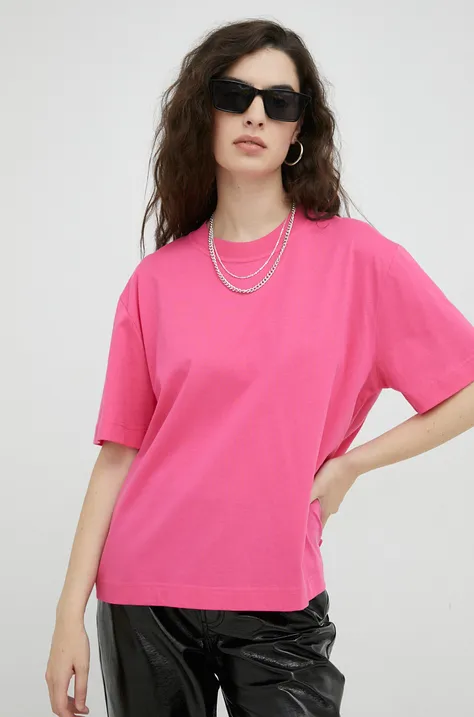 Βαμβακερό μπλουζάκι Samsoe Samsoe χρώμα: ροζ
