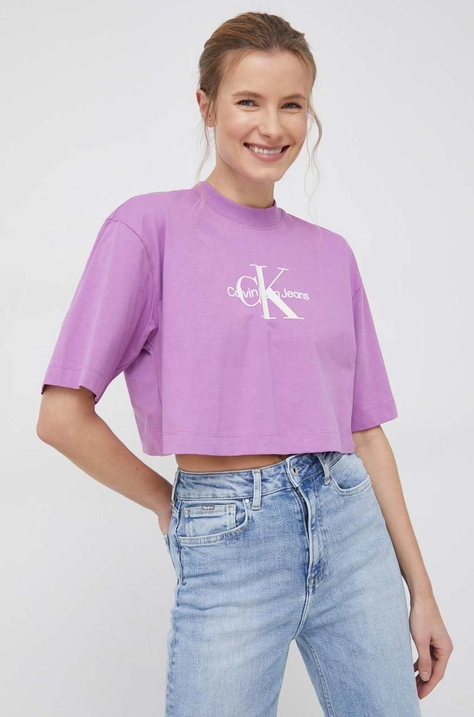 Calvin Klein Jeans t-shirt bawełniany kolor fioletowy