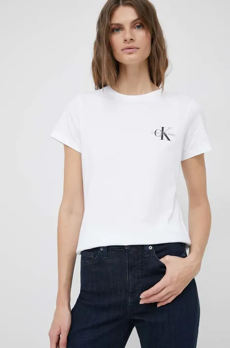 Bombažna kratka majica Calvin Klein Jeans 2-pack bela barva