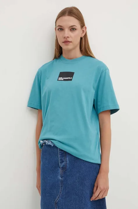 Bombažna kratka majica Karl Lagerfeld Jeans ženski, turkizna barva