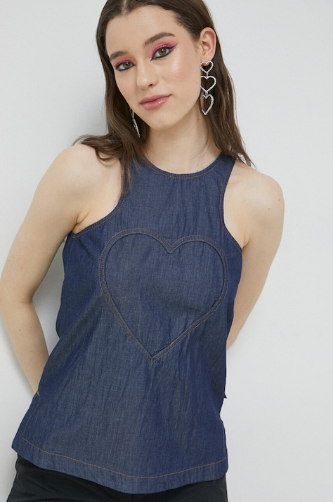 Love Moschino bluza din bumbac culoarea albastru marin