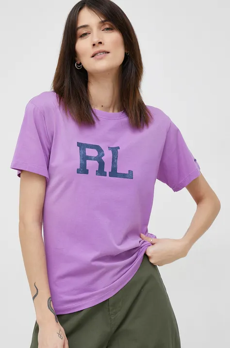 Bombažna kratka majica Polo Ralph Lauren vijolična barva