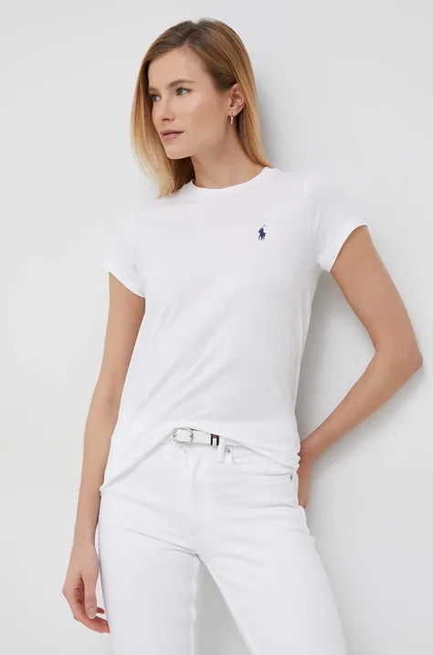 Bombažna kratka majica Polo Ralph Lauren bela barva