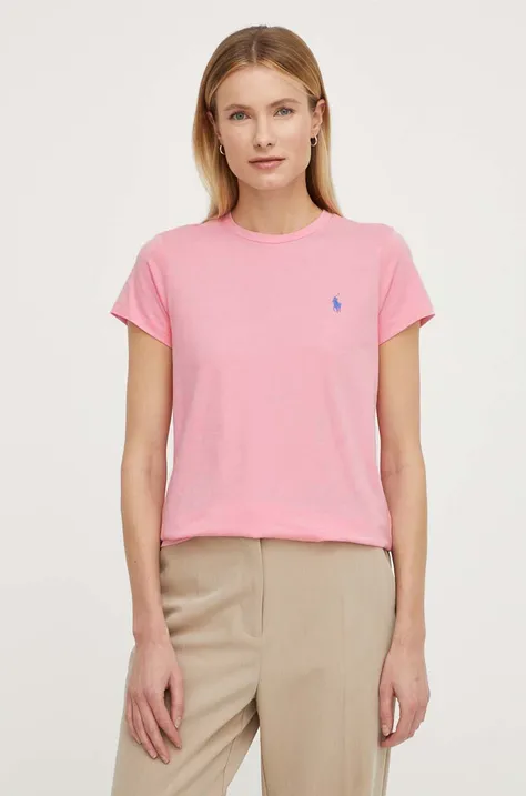 Βαμβακερό μπλουζάκι Polo Ralph Lauren γυναικεία, χρώμα: ροζ