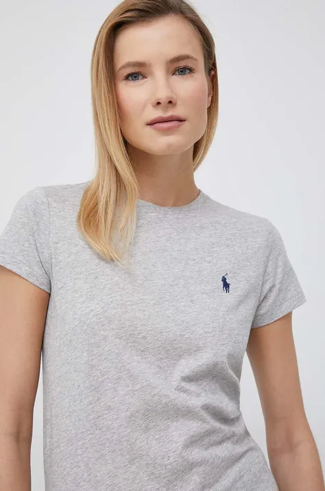 Bombažna kratka majica Polo Ralph Lauren siva barva
