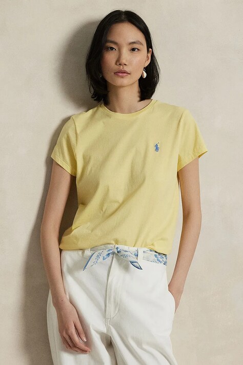 Polo Ralph Lauren tricou din bumbac femei, culoarea galben, 211898698