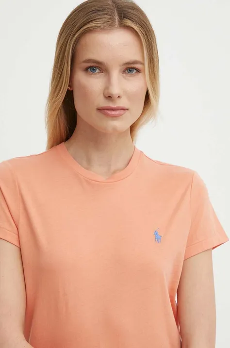 Βαμβακερό μπλουζάκι Polo Ralph Lauren γυναικεία, χρώμα: πορτοκαλί