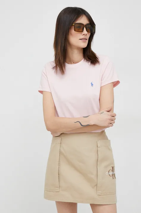 Βαμβακερό μπλουζάκι Polo Ralph Lauren χρώμα: ροζ