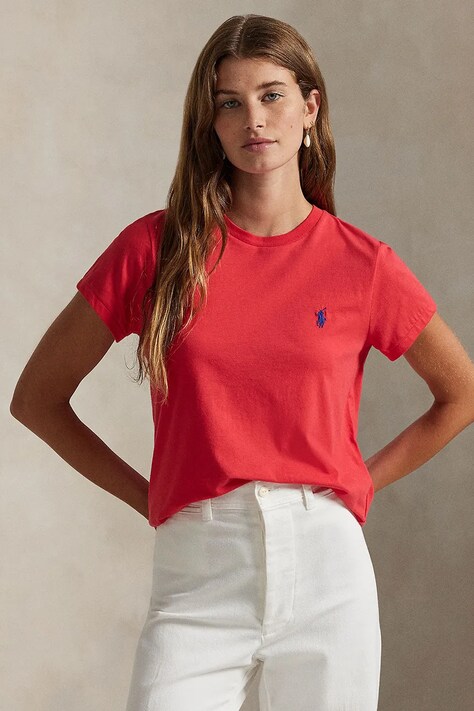 Bombažna kratka majica Polo Ralph Lauren ženska, rumena barva, 211898698