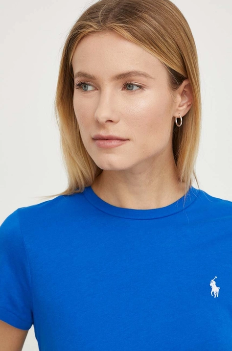 Pamučna majica Polo Ralph Lauren za žene, boja: tamno plava