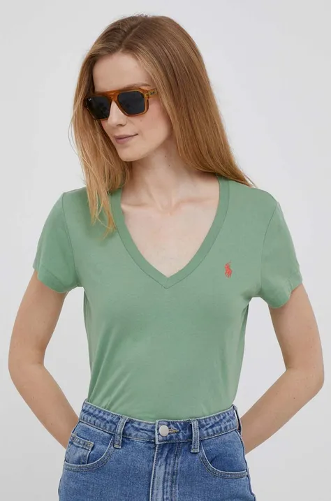 Bombažna kratka majica Polo Ralph Lauren zelena barva