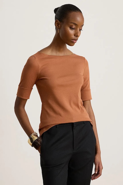Lauren Ralph Lauren T-shirt damski z bawełną pomarańczowy 200654963