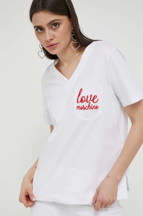 Bombažna kratka majica Love Moschino bela barva