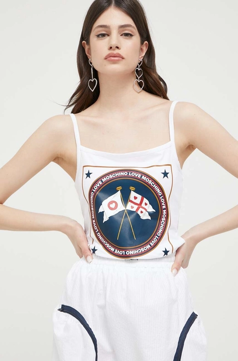 Love Moschino top femei, culoarea alb