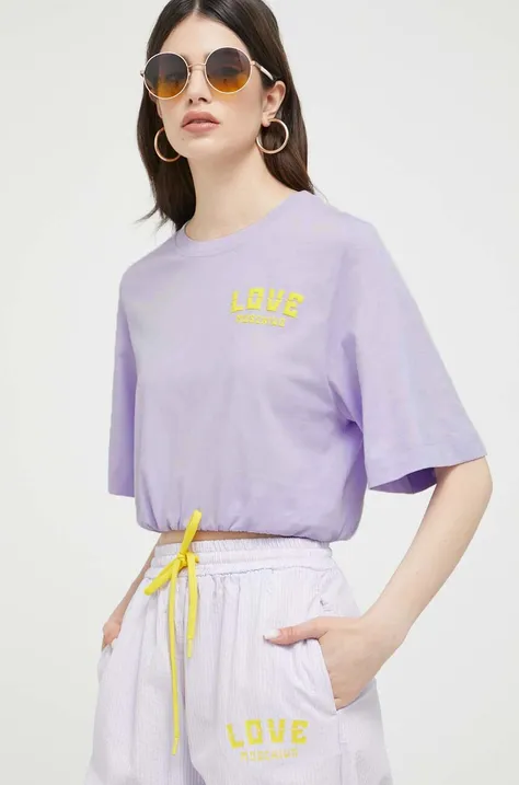 Bavlnené tričko Love Moschino fialová farba