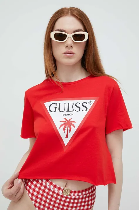 Βαμβακερό μπλουζάκι Guess Χρώμα: κόκκινο