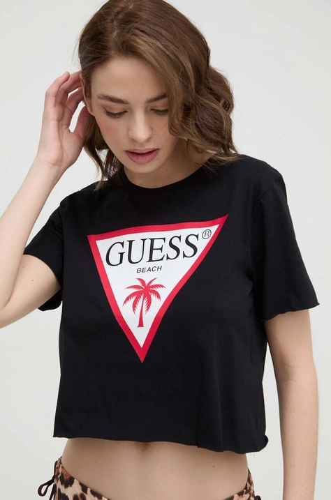 Pamučna majica Guess boja: crna