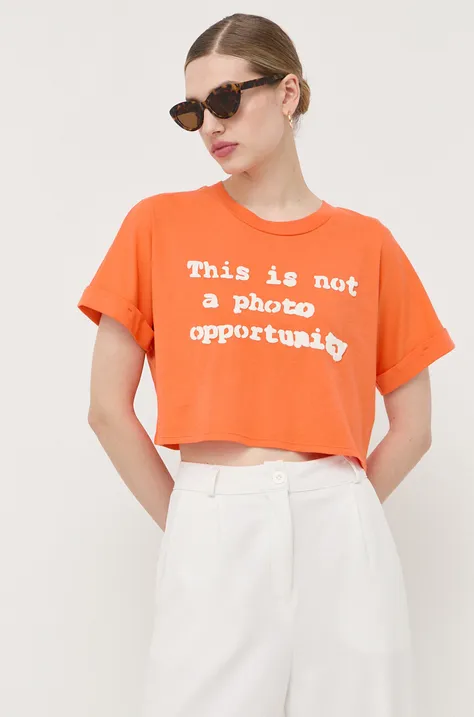 Bombažna kratka majica Guess x Banksy oranžna barva
