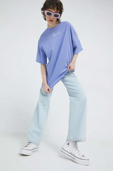 Karl Kani t-shirt damski kolor niebieski