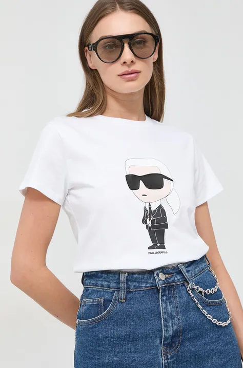 Bombažna kratka majica Karl Lagerfeld ženski, bela barva