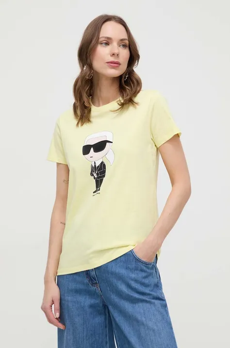 Βαμβακερό μπλουζάκι Karl Lagerfeld γυναικεία, χρώμα: κίτρινο