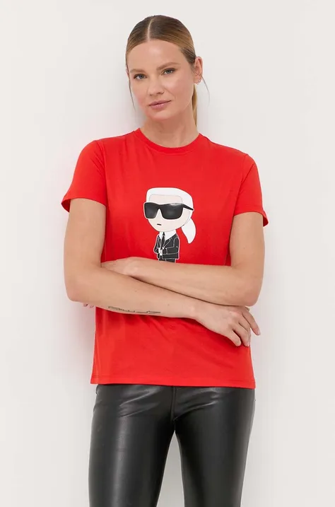 Βαμβακερό μπλουζάκι Karl Lagerfeld γυναικεία, χρώμα: πορτοκαλί