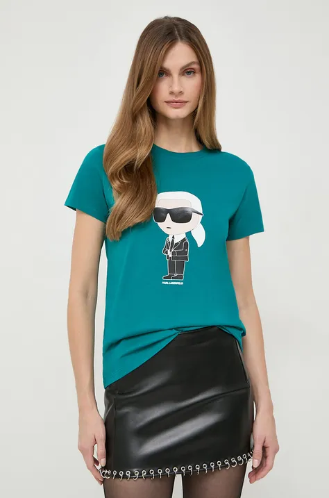Bavlnené tričko Karl Lagerfeld dámsky, zelená farba