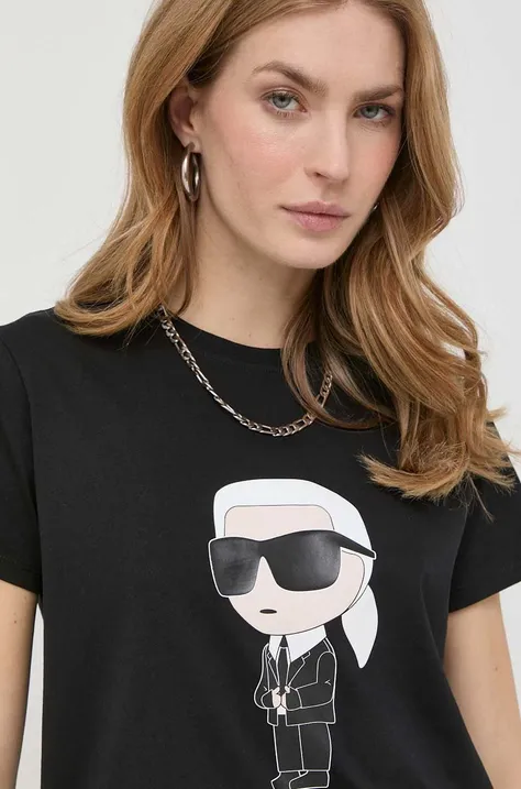 Bombažna kratka majica Karl Lagerfeld ženski, črna barva