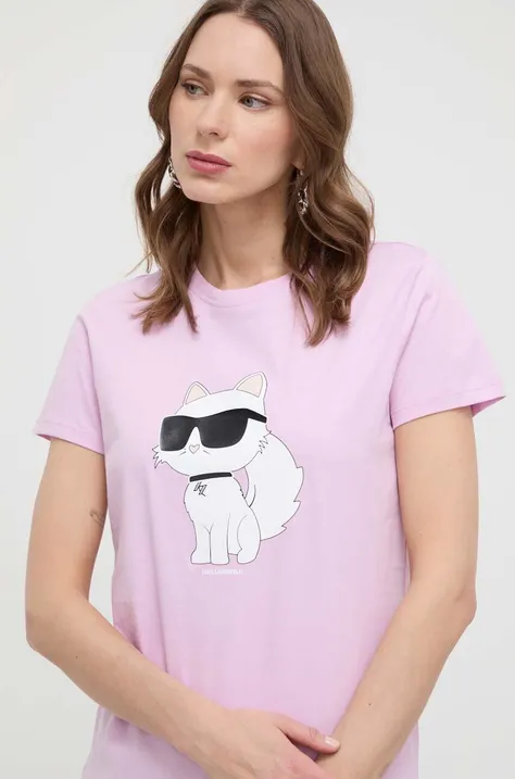 Βαμβακερό μπλουζάκι Karl Lagerfeld γυναικεία, χρώμα: ροζ