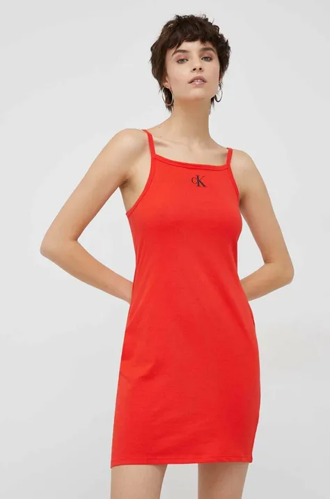 Calvin Klein sukienka bawełniana kolor czerwony mini dopasowana