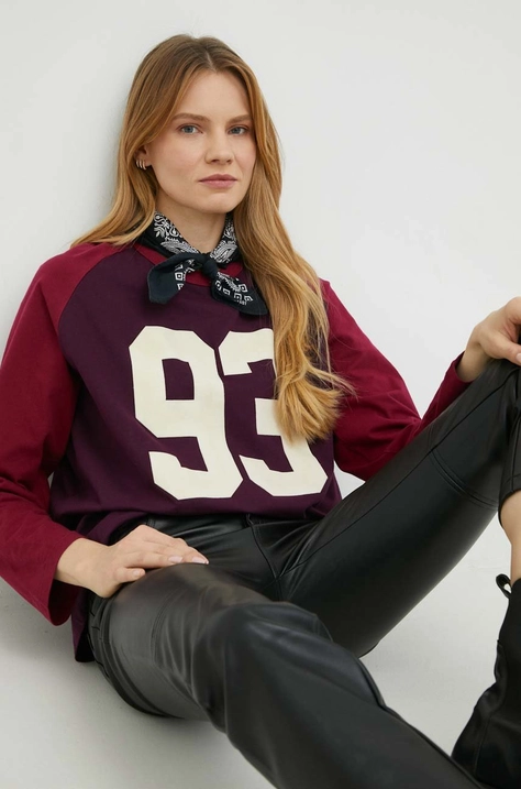 Pamučna majica dugih rukava Levi's boja: bordo