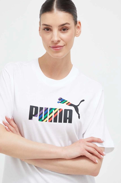 Памучна тениска Puma в бяло