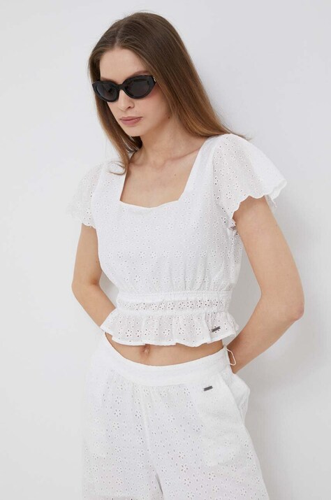 Pepe Jeans top din bumbac Artemis culoarea alb