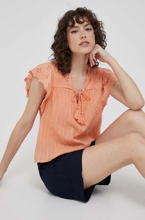 Pepe Jeans bluza din bumbac Anaise femei, culoarea portocaliu, neted