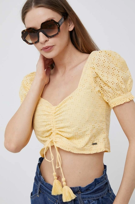 Pepe Jeans top din bumbac culoarea galben