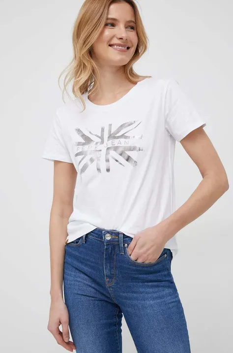Βαμβακερό μπλουζάκι Pepe Jeans χρώμα: άσπρο