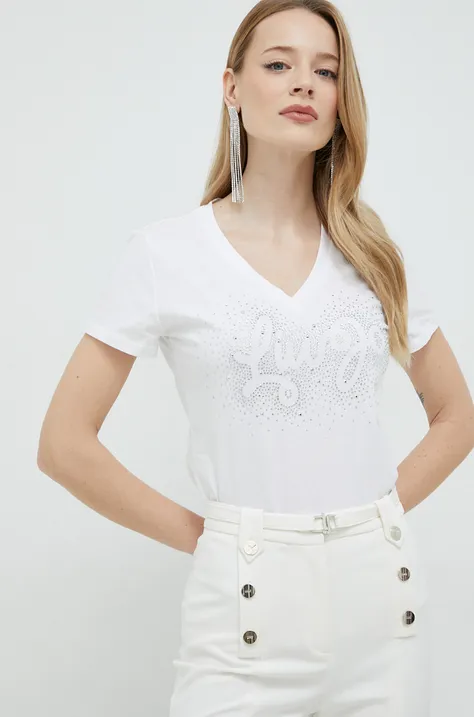 Bombažna kratka majica Liu Jo bela barva