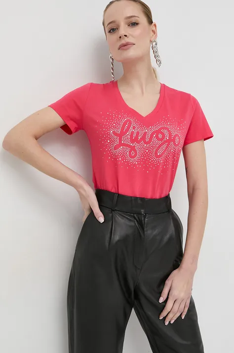 Bombažna kratka majica Liu Jo roza barva