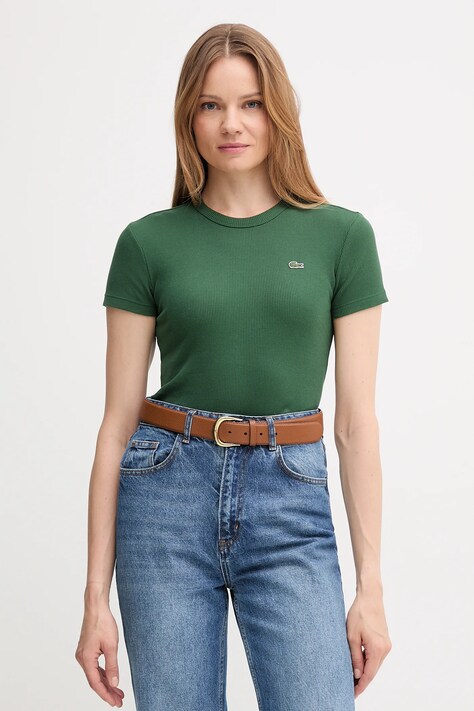 Lacoste t-shirt bawełniany damski kolor zielony TF5538