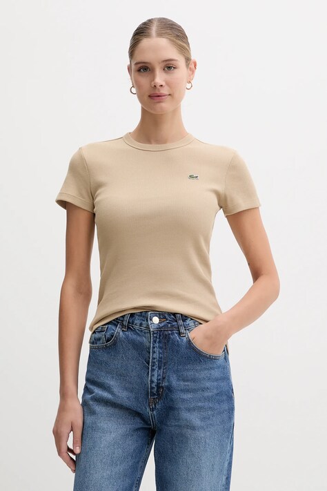 Lacoste t-shirt bawełniany damski kolor beżowy TF5538