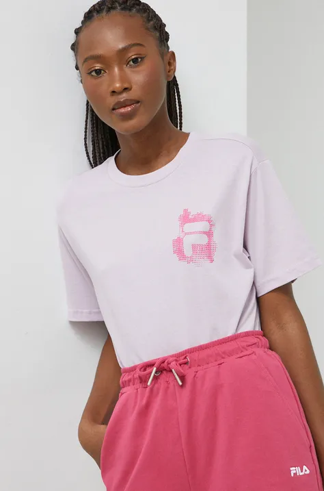Памучна тениска Fila в лилаво