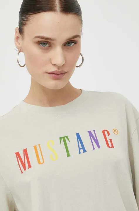 Pamučna majica Mustang boja: bež