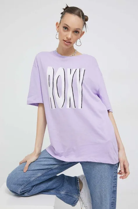 Roxy t-shirt bawełniany kolor fioletowy