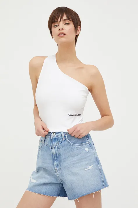 Calvin Klein Jeans top femei, culoarea alb, cu spate descoperit